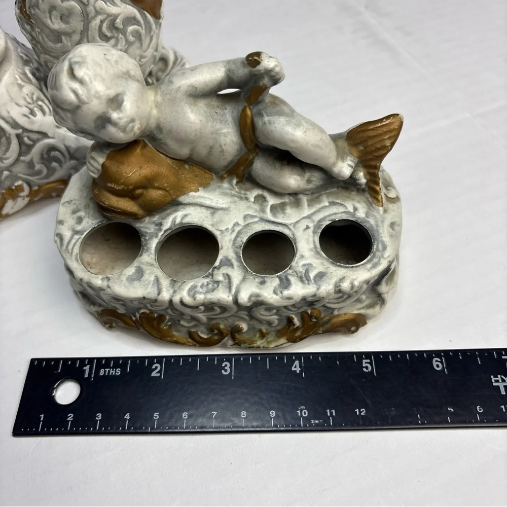 Vintage Acson Japan Cherub Vanity Bathroom Set Ceramic Mid-Century Gold Accents
